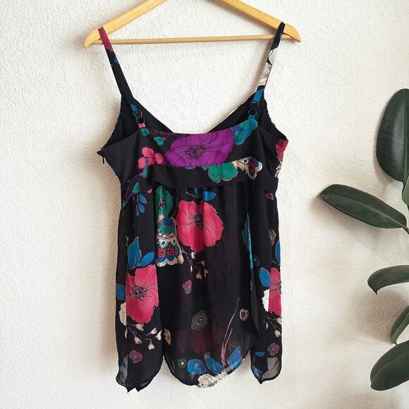 Bandolino Y2K Babydoll Top 8 Chiffon Asymmetrical Grunge Fairy Floral Whimsygoth - Picture 4 of 8